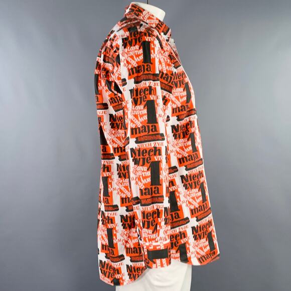 COMME des GARCONS SHIRT Size XL Red Black White Print Cotton Long Sleeve Shirt - Picture 3 of 6